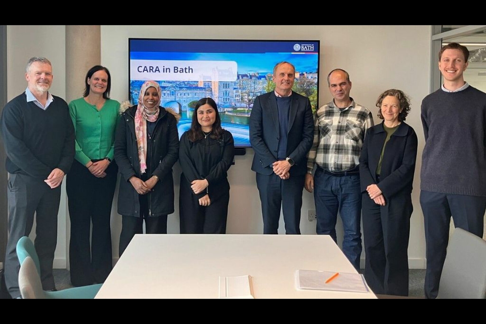 Cara Chair Prof. Nicola Dandridge and Team Lead Tim Riches join Cara Fellows and colleagues from the University of Bath. Photo Credit: University of Bath